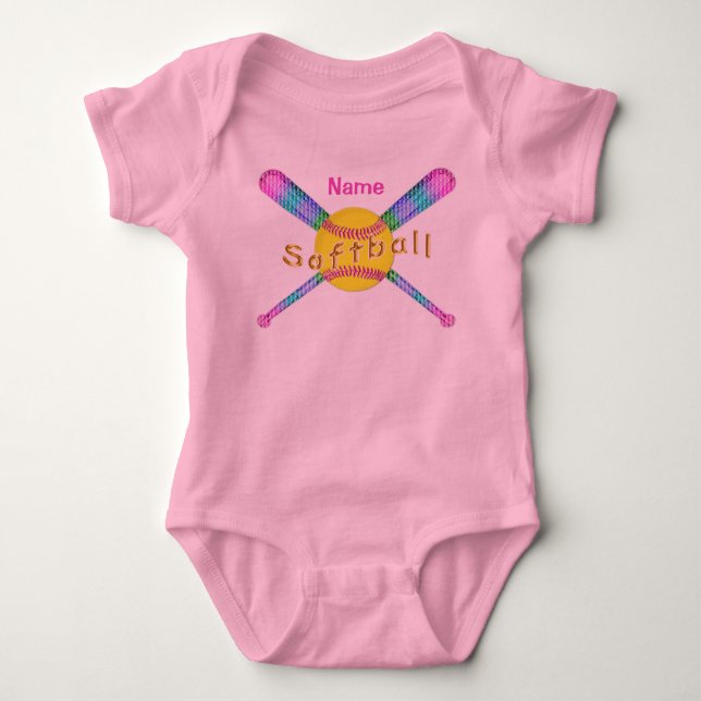 Personalized Softball Baby One Piece TuTu Bodysuit (Front)