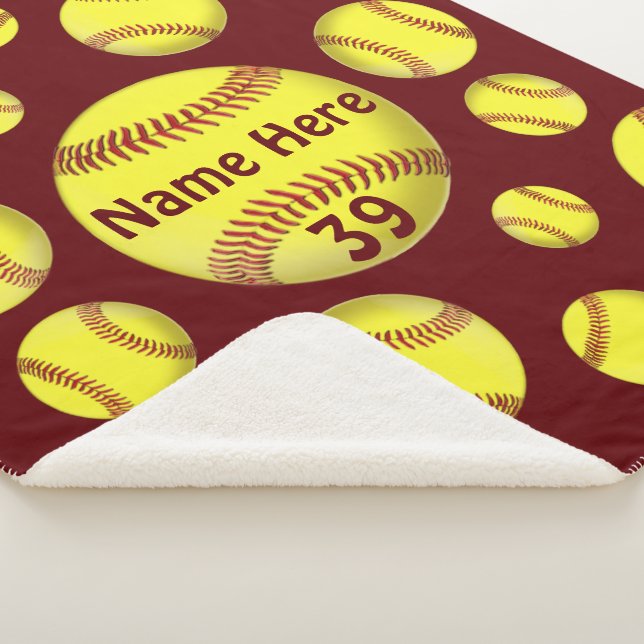 Personalized Softball Blanket, Maroon / Burgundy Sherpa Blanket (3/4)