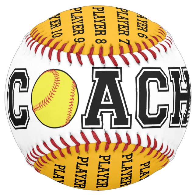 Personalized softball coach ball - gold team (Front)