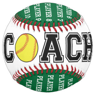 Personalized softball coach ball - green team