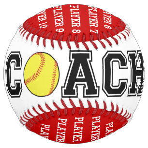 Personalized softball coach ball - red team