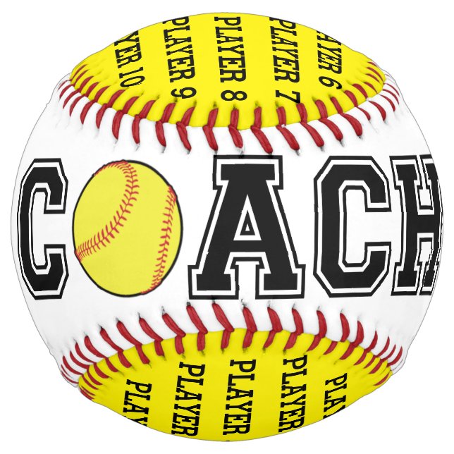 Personalized softball coach ball - yellow team (Front)