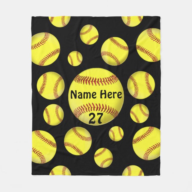 Personalized Softball Fleece Blanket in Your COLOR (Front)