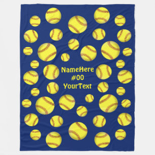Personalized Softball Fleece Blankets, Navy Blue