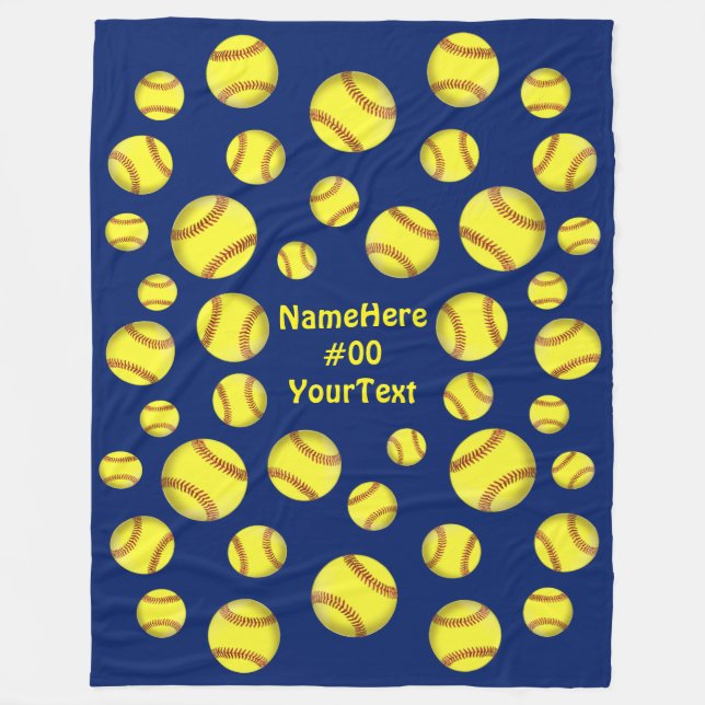 Personalized Softball Fleece Blankets, Navy Blue (Front)