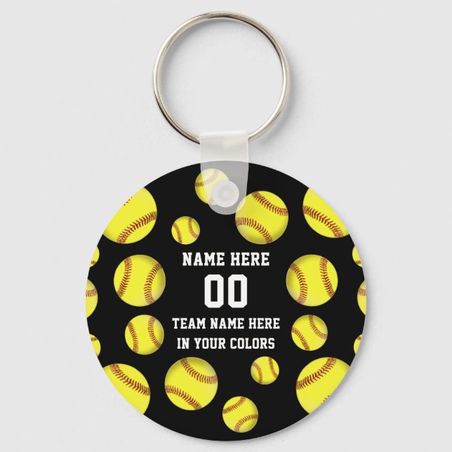 Personalized Softball Gifts Cheap in Your Colours Keychain (Front)