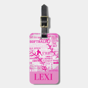Personalized Softball Girls  Words and Silhouettes Luggage Tag