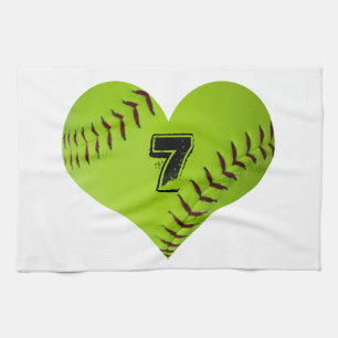 Personalized softball heart kitchen towel