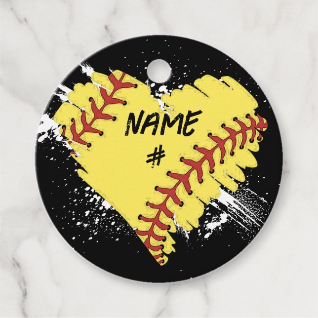 Personalized Softball Heart Party favour Tags (Front)