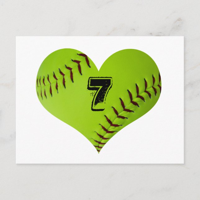 Personalized softball heart postcard (Front)