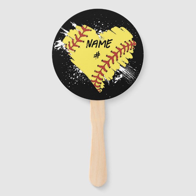 Personalized Softball Heart Set of Hand Fans (Front)