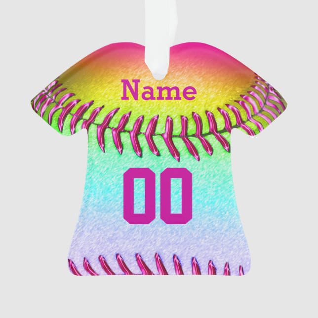 Personalized Softball Ornaments HER NUMBER & NAME (Front)