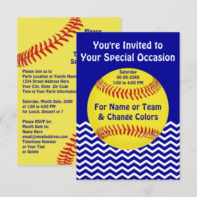 Personalized Softball Party Invitations (Front/Back)