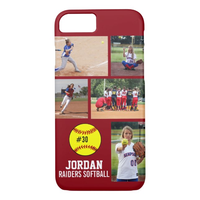 Personalized Softball Photo Collage Name Team Case-Mate iPhone Case (Back)