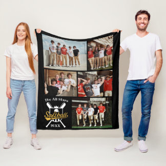 Personalized Softball Photo Collage Name Team # Fleece Blanket