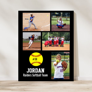 Personalized Softball Photo Collage Name Team # Poster