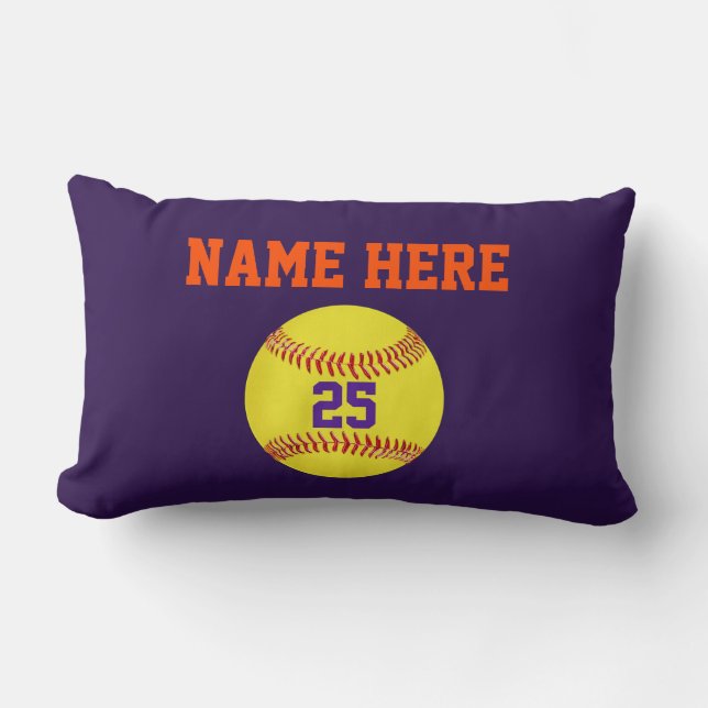 Personalized Softball Pillows, Your Text, Colours Lumbar Pillow (Front)