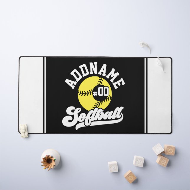 Personalized Softball Player ADD NAME Retro Team Desk Mat (Kids Table)