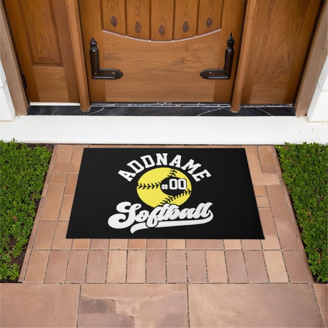 Personalized Softball Player ADD NAME Retro Team Doormat (Outdoor)