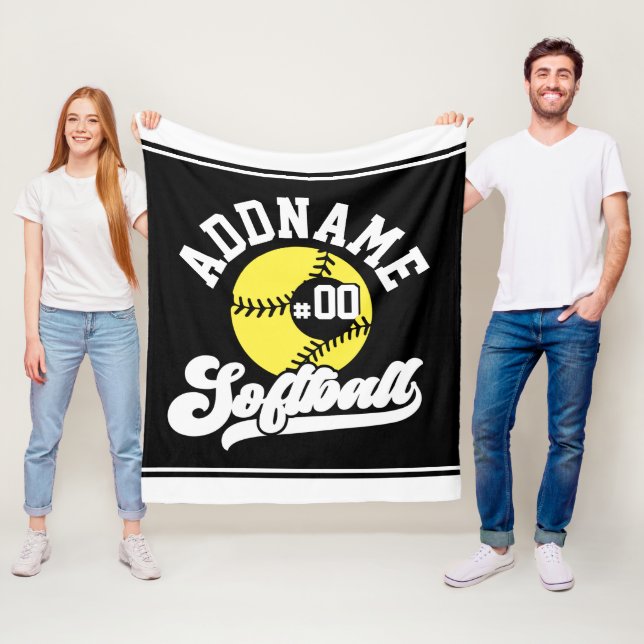 Personalized Softball Player ADD NAME Retro Team Fleece Blanket (In Situ)