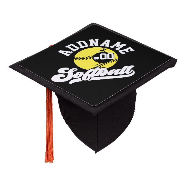 Personalized Softball Player ADD NAME Retro Team Graduation Cap Topper (Angled)