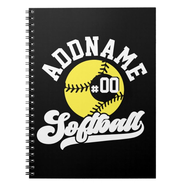 Personalized Softball Player ADD NAME Retro Team Notebook (Front)