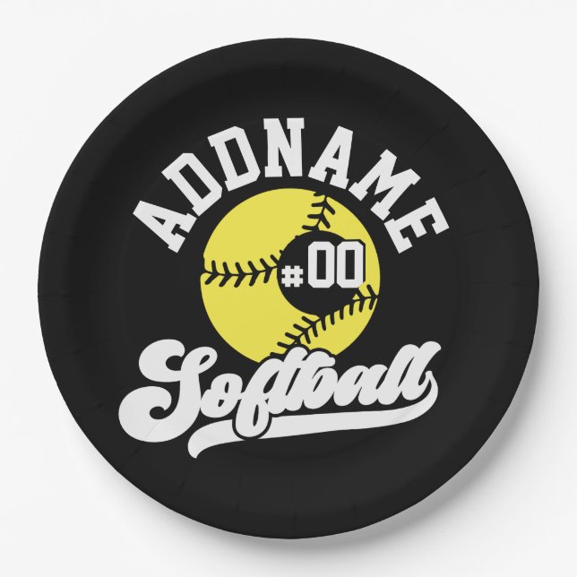 Personalized Softball Player ADD NAME Retro Team Paper Plate (Front)