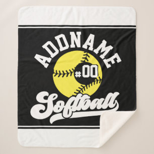 Personalized Softball Player ADD NAME Retro Team Sherpa Blanket