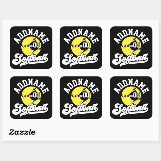 Personalized Softball Player ADD NAME Retro Team Square Sticker (Sheet)