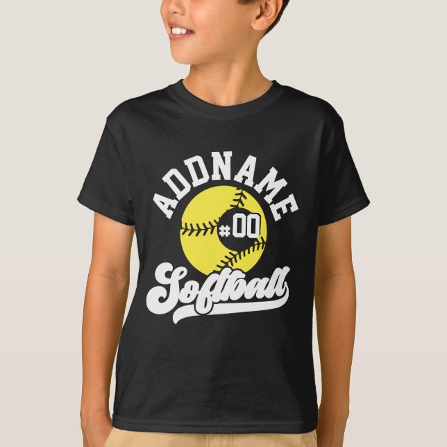 Personalized Softball Player ADD NAME Retro Team T-Shirt (Front)