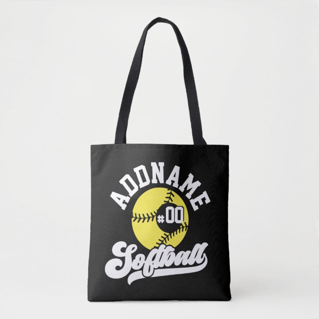 Personalized Softball Player ADD NAME Retro Team Tote Bag (Front)