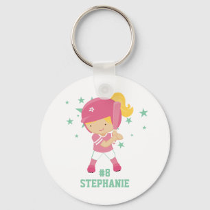 Personalized softball player and stars keychain