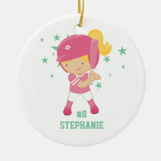 Personalized softball player and stars ornament