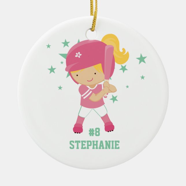 Personalized softball player and stars ornament (Front)