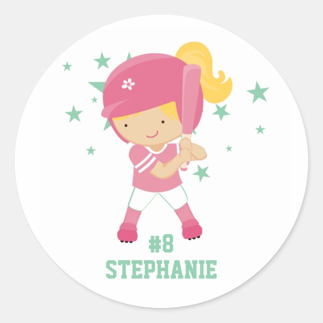Personalized softball player and stars sticker (Front)