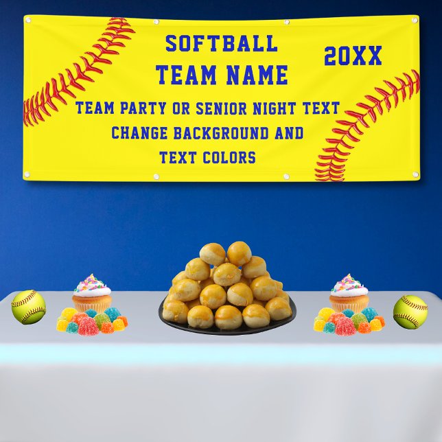 Personalized Softball Team Banners with Your TEXT (Softball Team Banners. Softball Senior Night Party Ideas. Blue, Personalized softball banners. )