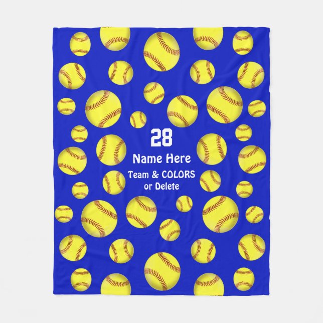 Personalized Softball Throw Blanket, Text, Colours Fleece Blanket (Front)