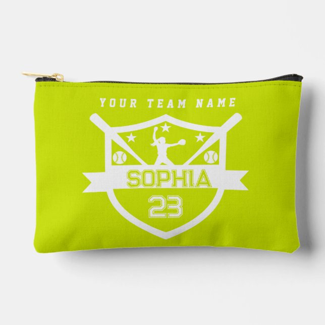 Personalized Softball with Team and Player Name Accessory Pouch (Front)