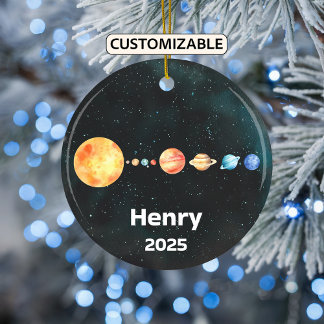 Personalized Solar System Ornament, Space, Planets Ceramic Ornament