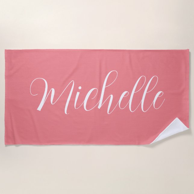 Personalized Solid Colour Beach Towel with Name (Front)