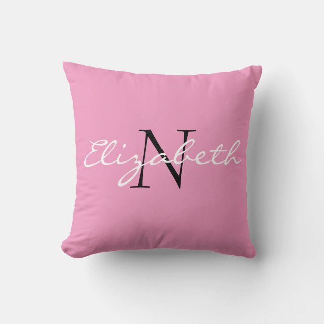 Personalized Solid Pink.Cartoon Cupcake Collection Throw Pillow (Front)