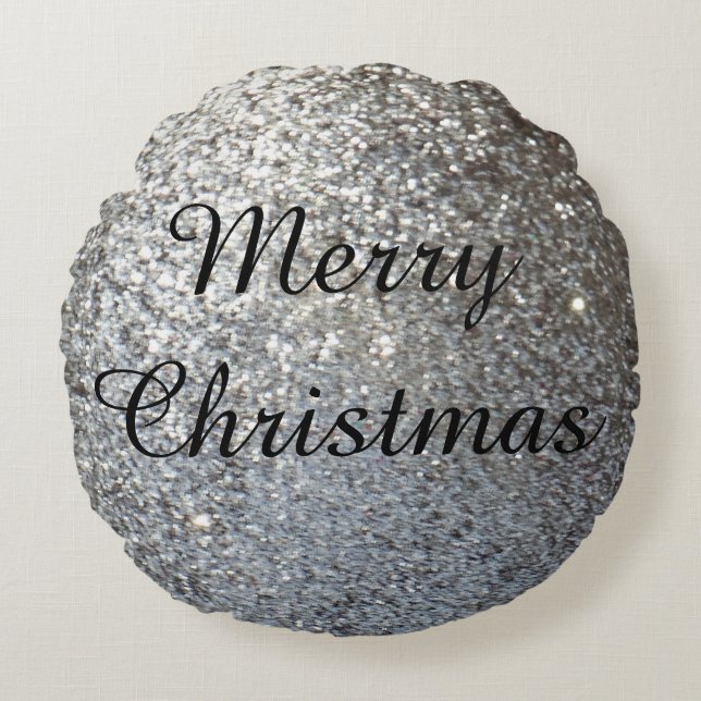 personalized Solid silver glitter plain Round Pillow (Front)