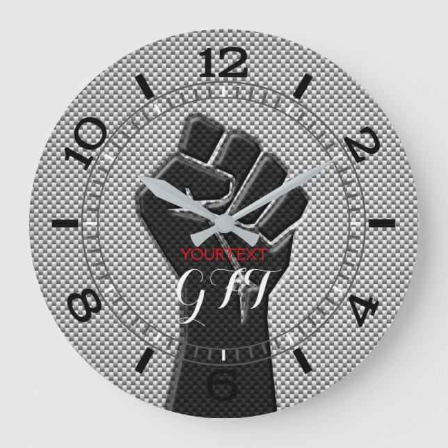Personalized Solidarity Fist Carbon Fibre Decor Large Clock (Front)