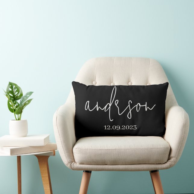 Personalized Solidblack Colour Script Family Name Lumbar Pillow (Chair)