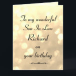Personalized Son In Law Birthday Card<br><div class="desc">Stylish personalized Birthday Greeting Card for Son In Law</div>