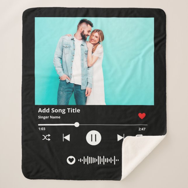 Personalized Song Code Scannable Music Couple Sherpa Blanket (Front)