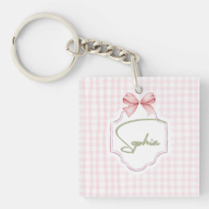 Personalized Sophia Baby Girl Nursery Bow&Gingham Keychain