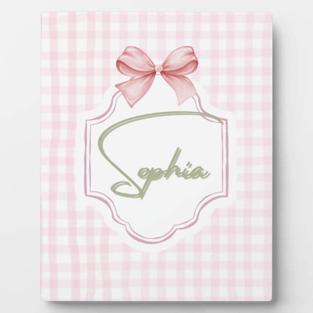 Personalized Sophia Baby Girl Nursery Bow&Gingham  Plaque (Front)