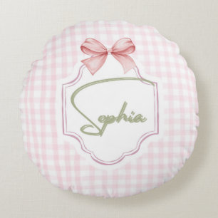 Personalized Sophia Baby Girl Nursery Bow&Gingham  Round Pillow
