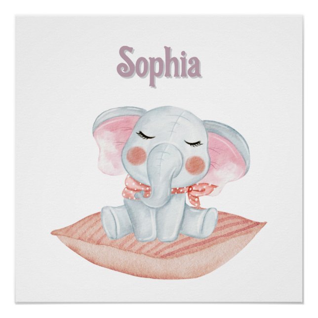 Personalized "Sophia" Sleepy Baby Elephant Poster (Front)